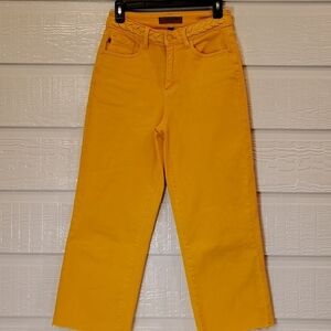 JUDY BLUE Bright Yellow Braided Waist Wide Cropped Denim‎ Jeans SIZE 3/26 Artsy